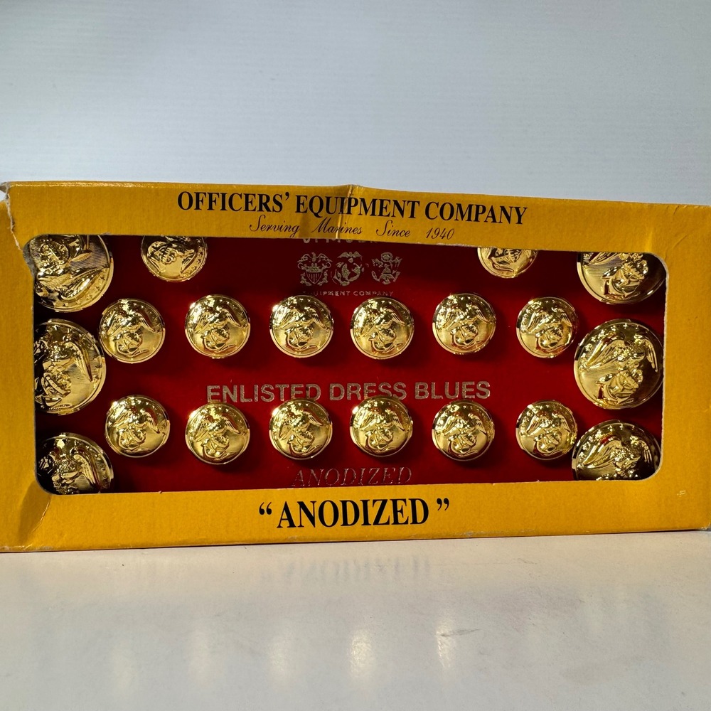 Officers Equipment Co USMC Enlisted Dress Blues Anodized Brass Button Set Gold